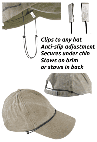Capsurz® Cap Retainer clips to inside hat band 