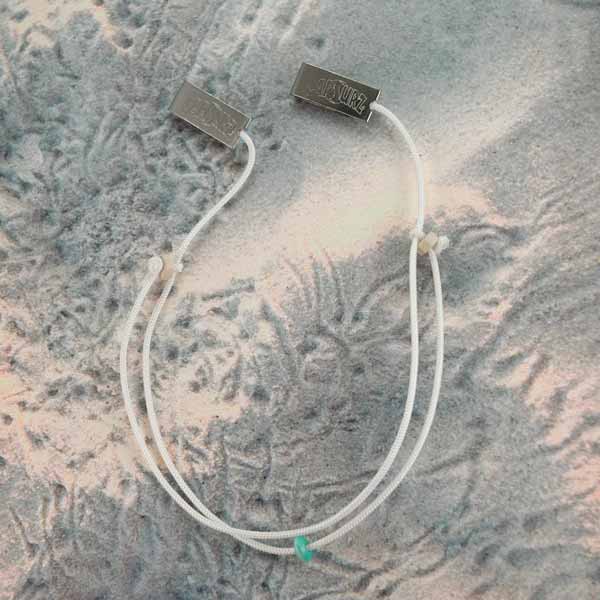 Capsurz® Keep Your Hat On Your Head In the Wind White Cord With White Wood Beads And Blue Slider Accent