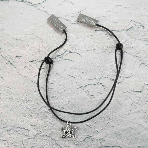 Capsurz® Hold Your Hat Down In the Wind Black Cord With Black Glass Beads And Skull Bling Charm