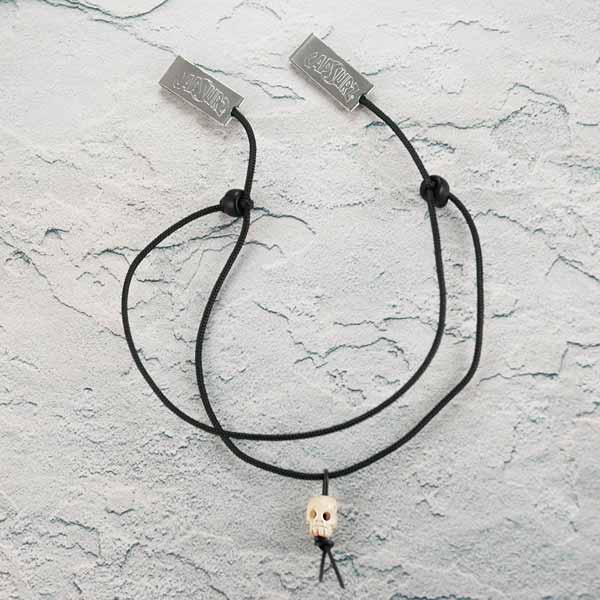 Capsurz® Hold Your Hat Down In the Wind Black Cord With Black Glass Beads And Skull Charm