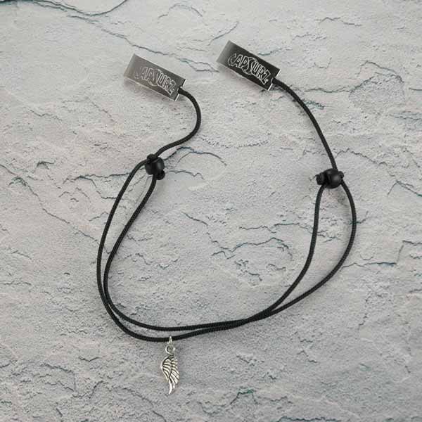 Capsurz® Hold Your Hat Down In the Wind Black Cord With Black Glass Beads And Wing Charm