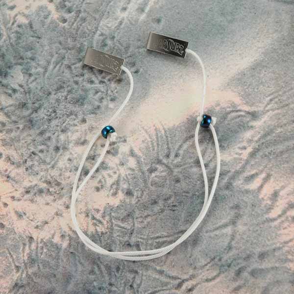 Capsurz® Keep Your Hat From Flying Off In the Wind White Cord With Blue Iridescent Glass Beads