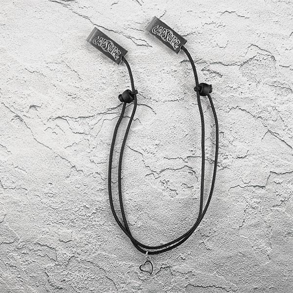 CBK-HEART-hat-retainer-clips-chin-strap-wind-cord-capsurz Capsurz® Hold Your Hat Down In the Wind Black Cord With Black Glass Beads And Heart Charm