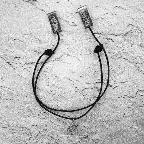 Capsurz® Hold Your Hat Down In the Wind Black Cord With Black Glass Beads And Rose Charm